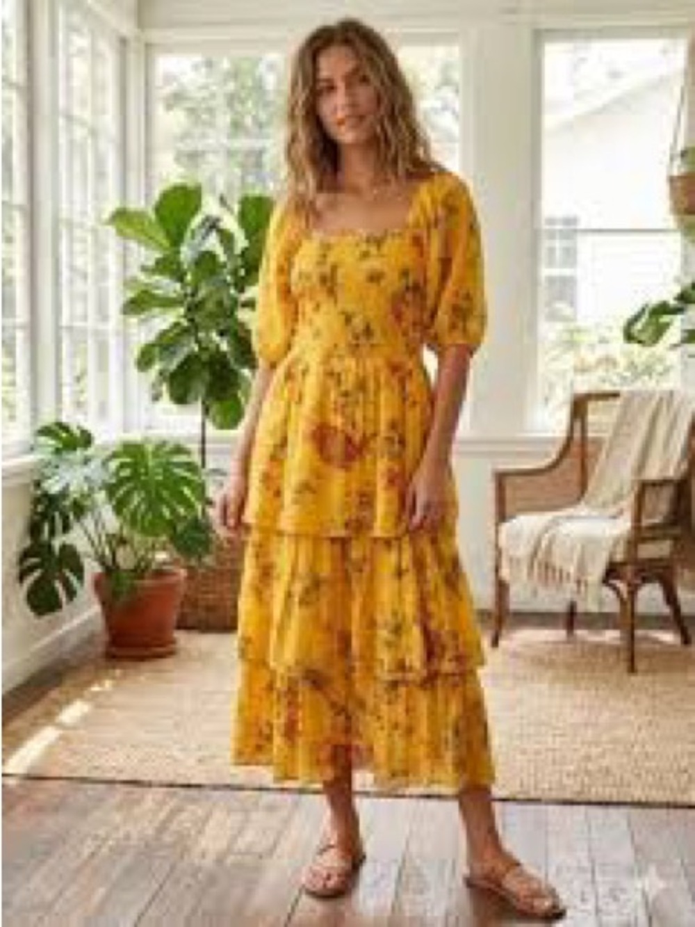NWT 🌻 J Gee yellow floral tiered maxi dress 🌻